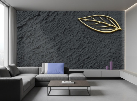 Fototapeta Premium Tekstura Tynku: Złoty Liść - Ciemny Grafit