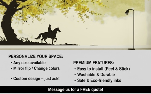 Samuraj i Złota Wiśnia – Fototapeta Japońskie Chinoiserie do Salonu i Sypialni na wymiar