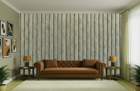 Jasna fototapeta 3D lamele kremowe Soft Cream, minimalistyczna dekoracja ścienna z teksturą jasnego aksamitu.