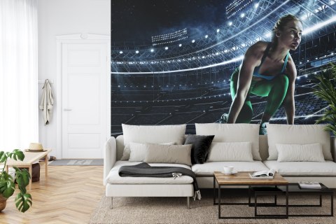 Fototapeta Sprinterka Zaczynająca Bieg Na Starcie 3D