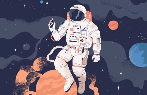Fototapeta Astronauta W Kosmosie I Planety