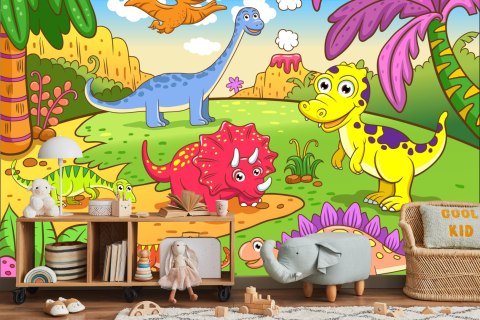 Fototapeta Kolorowe Dinozaury Na Polanie