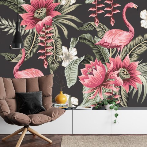 Fototapeta Tropikalne Kwiaty I Flamingi Vintage