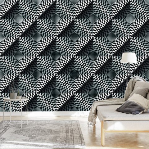 Tapeta Geometryczna 3D Głębia, Kwadraty, Do Salonu Tapeta Geometryczna 3D Głębia, Kwadraty, Do Salonu