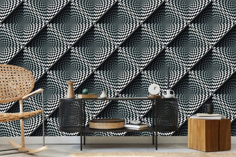 Tapeta Geometryczna 3D Głębia, Kwadraty, Do Salonu Tapeta Geometryczna 3D Głębia, Kwadraty, Do Salonu