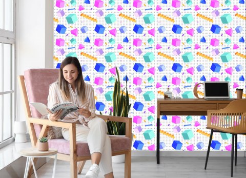 Tapeta Geometryczna 3D, Sześciany, Pokój Dziecięcy Tapeta Geometryczna 3D, Sześciany, Pokój Dziecięcy