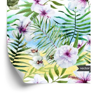 Tapeta Hibiskus, Orchidea I Liście Palmowe