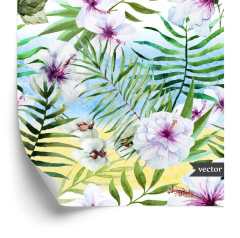 Tapeta Hibiskus, Orchidea I Liście Palmowe