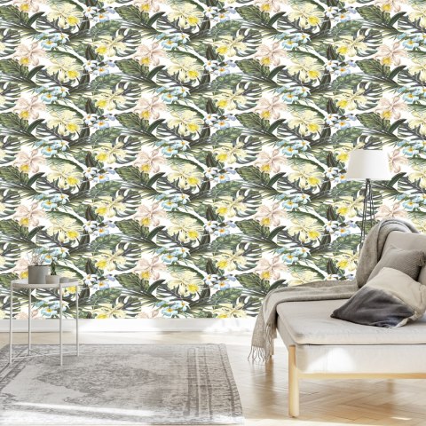 Tapeta Kwiaty Liście Egzotyczne