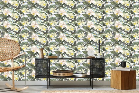 Tapeta Kwiaty Liście Egzotyczne