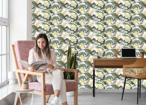 Tapeta Kwiaty Liście Egzotyczne