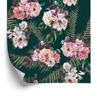 Tapeta Liście Paproci Róże