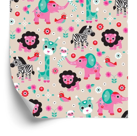 Tapeta Dla Dziewczynki, Safari, Zebry, Lwy, Słonie Tapeta Dla Dziewczynki, Safari, Zebry, Lwy, Słonie