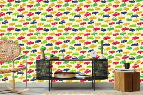 Tapeta Dla Dzieci - Kolorowe Samochody W Stylu Retro