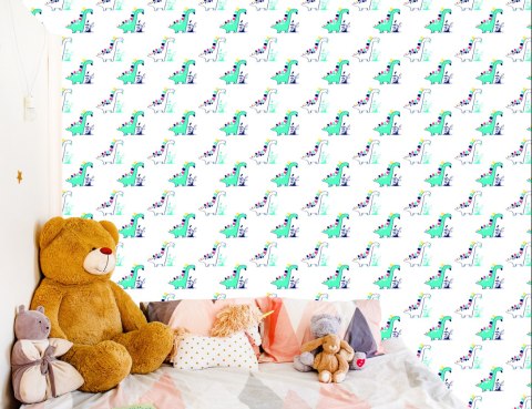 Tapeta Do Pokoju Dziecka, Dinozaury Rośliny Liście Tapeta Do Pokoju Dziecka, Dinozaury Rośliny Liście